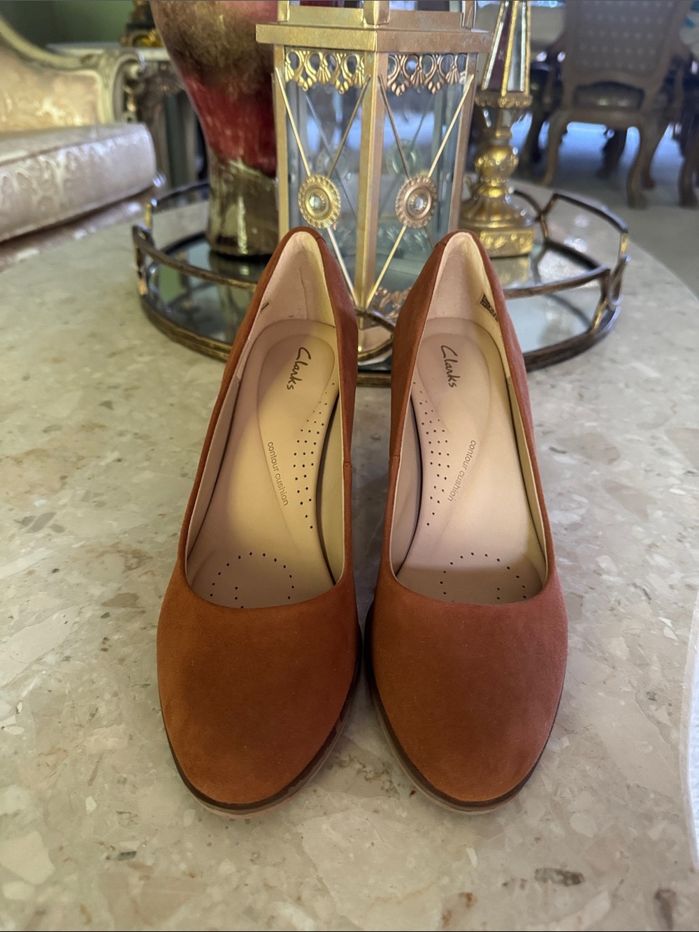 Clarks Women's Rust Brown Suede Heeled Pumps